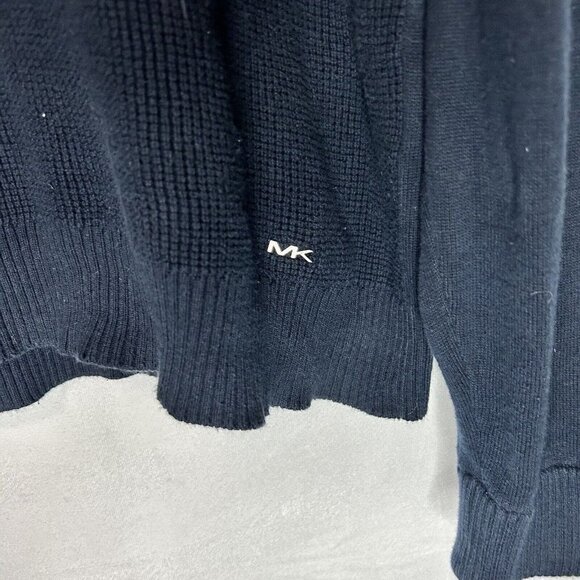 Michael Kors Navy Ribbed Mock Neck Long Sleeve 1/4 Zip Pullover Sweater Sz M - Picture 3 of 5